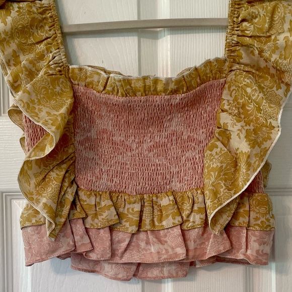 NWOT Endless Rose smocked ruffle sleeves cropped top small antique style - Picture 5 of 5